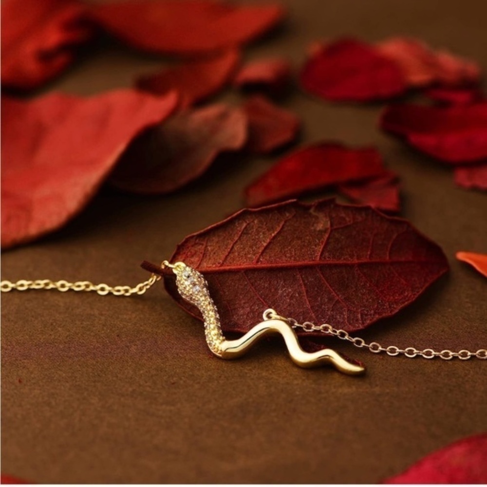 GOLD 14k Gold Plated Snake Pendant Necklace